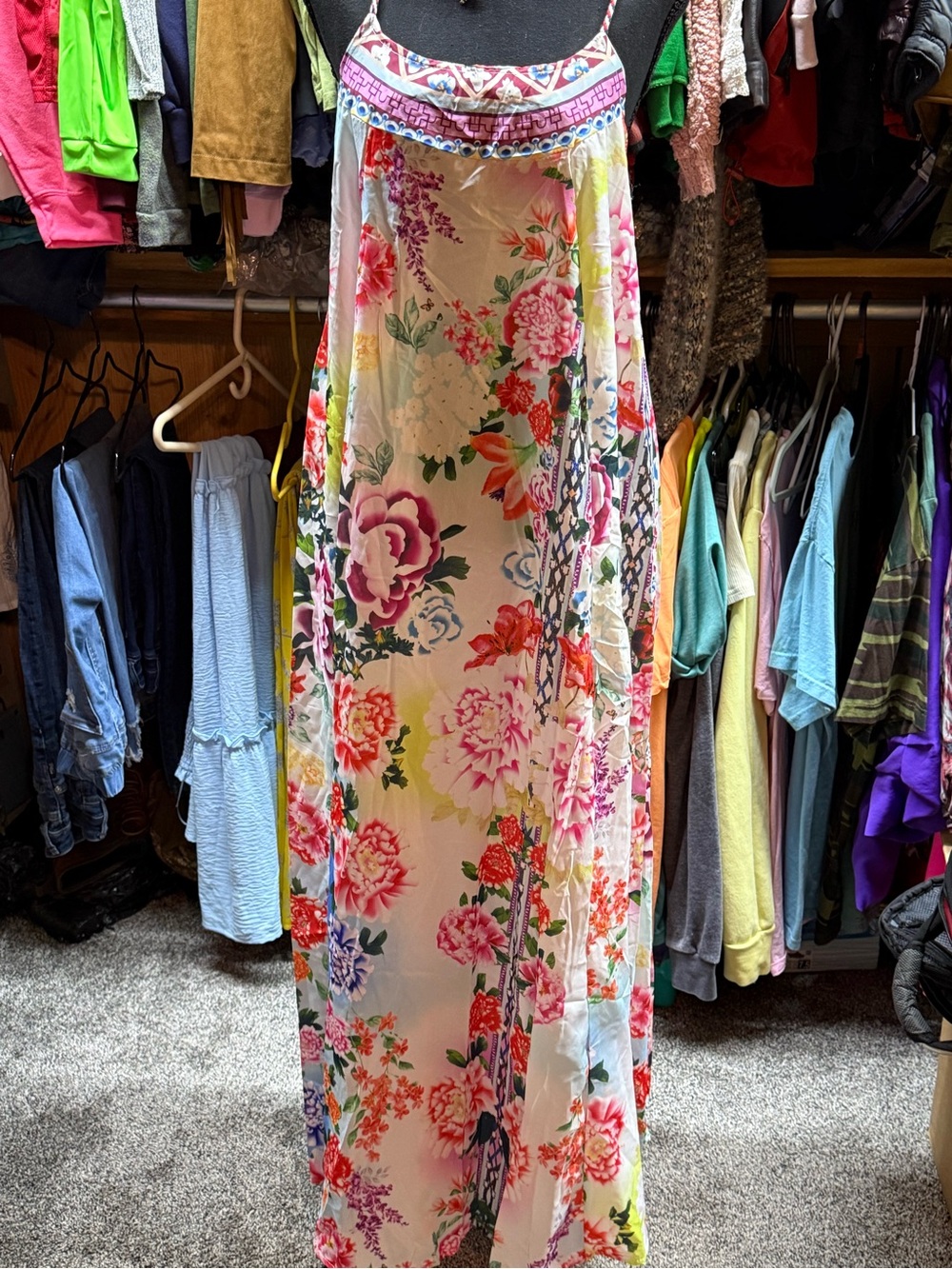 Floral Maxi Sundress in Cream and Pink Size Large
